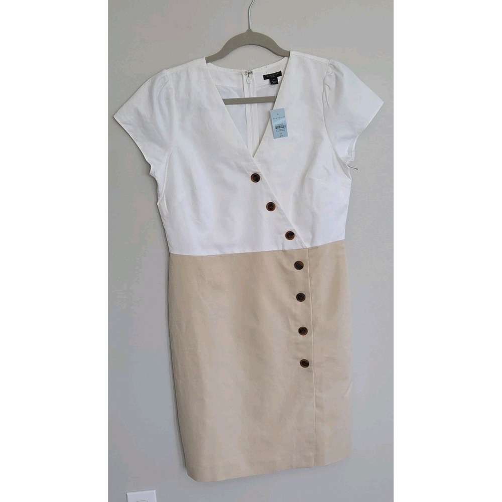 ANN TAYLOR Sheeth Office Dress Linen v-neck Chic Women's Size 6 Petite